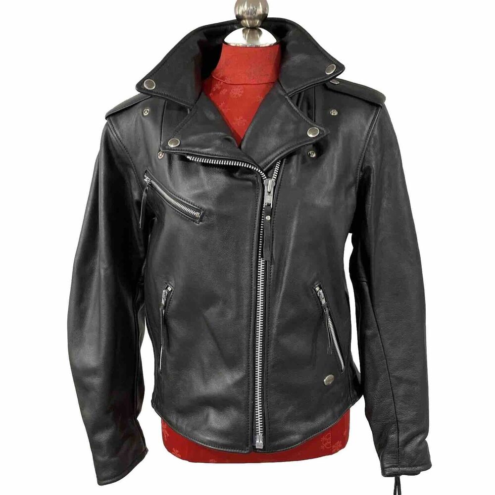 Harley Davidson Black Leather Jacket Womens Size M Biker Bomber Moto Classic USA